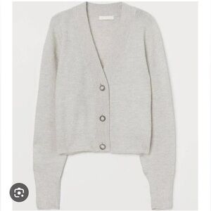 H&M Grey Wool Blend Knit Rhinestone Jewel Pearl Button Caridgan